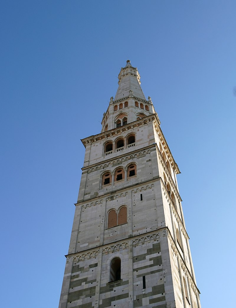 Torre Ghirlandina tower in Modena, viewed from below